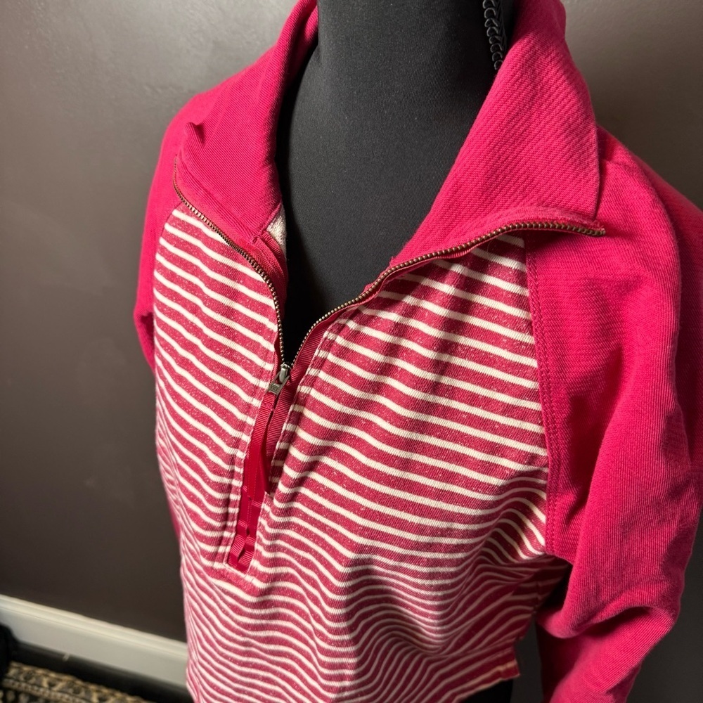 Pilcro Anthropologie Pink Striped Quarter Zip Pullover | Size Medium - Picture 2 of 4